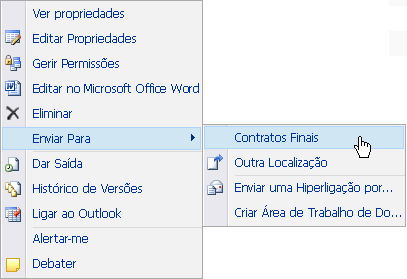 Localização predefinida de Enviar Para no menu de atalho
