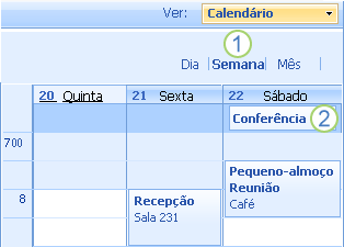Uma vista semanal seleccionada num calendário